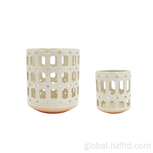 Candle & Tealight Holder White Ceramic Candle Holder with Pink Bottom Supplier